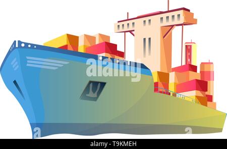 Nave di vettore di logistica e di trasporto. Global corriere Servizi di consegna. Sistema di monitoraggio online. Inchiostro inciso art. Illustrazione Vettoriale