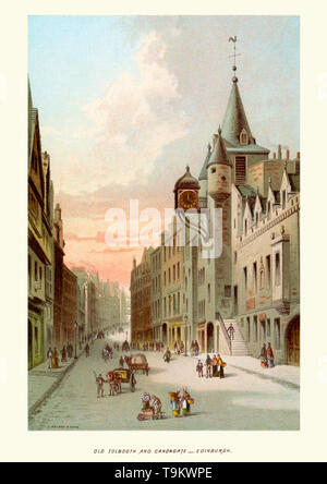 Stampa vintage di Old Tolbooth e Canongate Edimburgo in Scozia, circa 1880 Foto Stock