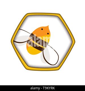 Honey comb icona con ape. Carving, beekeepink logo. Illustrazione di vettore per la produzione di miele confezione Illustrazione Vettoriale
