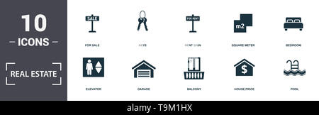 Immobiliare di set di icone di raccolta. Include elementi semplici come la cucina, ascensore, garage, balcone, Casa del prezzo e del tachimetro icone premium. Foto Stock