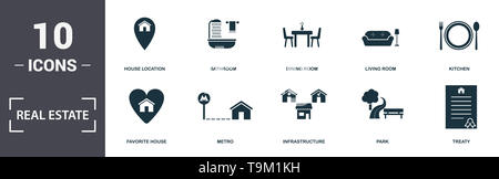 Immobiliare di set di icone di raccolta. Include elementi semplici come la camera da letto, House Posizione, Bagno, Sala Da Pranzo, Soggiorno, Casa preferiti e incontrato Foto Stock