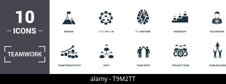 Lavoro di squadra set di icone di raccolta. Include elementi semplici come il gruppo di lavoro e la produttività del team, unità di spirito di squadra, il team di progetto e di mobilità i premium Illustrazione Vettoriale