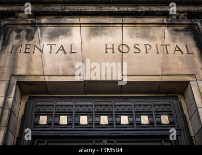 Ingresso e segno di una paura Era Vittoriana "Ospedale mentale' (ospedale psichiatrico) Foto Stock