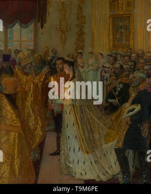 Il matrimonio di Tsar Nicholas II e la principessa Alix di Hesse-Darmstadt sul Novembre 26, 1894. Museo: Royal Collection di Londra. Autore: LAURITS REGNER TUXEN. Foto Stock