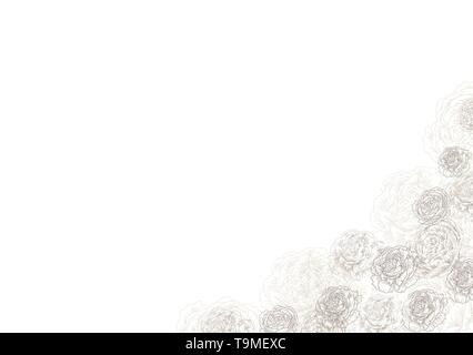 Angolo decorativo telaio con fiori, rose e peonie. Elegante e di stile per il modello di testo. Illustrazione Vettoriale disegno. Illustrazione Vettoriale