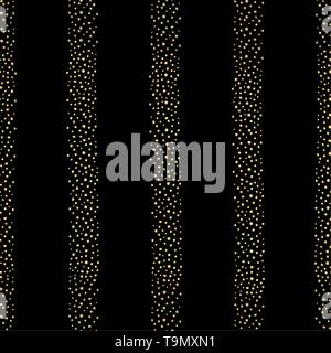 Disegnata a mano oro strisce tratteggiate in una vasta gamma di design distanziati. Seamless vettore geometrico pattern su sfondo nero. Ottimo per il confezionamento, tessuto, cosmetici Illustrazione Vettoriale