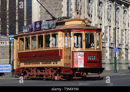 In Tram in Rolleston Avenue, Christchurch, Nuova Zelanda Foto Stock