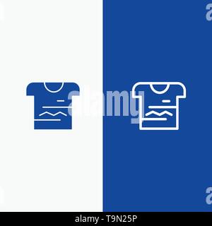 Maglietta Tshirt, panno linea uniforme e di glifi icona solido blu linea di intestazione e di glifi icona solido banner blu Illustrazione Vettoriale