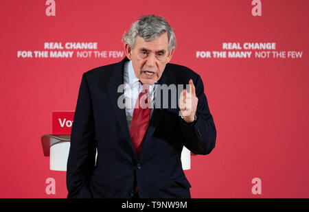 Glasgow, Scotland, Regno Unito. Il 20 maggio 2019. Ex primo ministro Gordon Brown al lancio di scozzese del lavoro elezioni europee campagna presso il faro in Glasgow. Credito: Iain Masterton/Alamy Live News Foto Stock