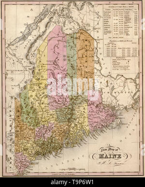 Mappa del Maine, circa 1844 Foto Stock