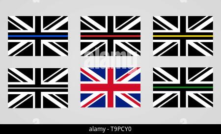 Union Jack flag del Regno Unito e la linea sottile flag di segno Illustrazione Vettoriale