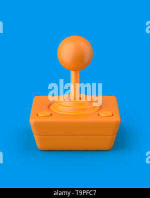 Arancione joystick retrò su uno sfondo blu. 3D render. Angolo di visualizzazione. Il kitsch serie d'arte. Foto Stock