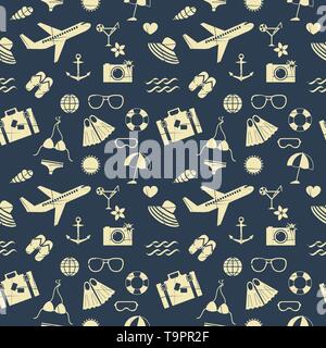 Modello senza giunture di contorno estivo icone rimovibile con effetto vintage Illustrazione Vettoriale