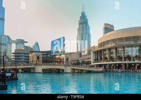 Dountown Burj Dubai closeup in estate, maggio 2019 Foto Stock
