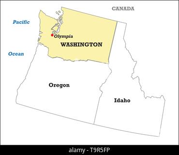 Stato di Washington mappa con gli Stati limitrofi Illustrazione Vettoriale