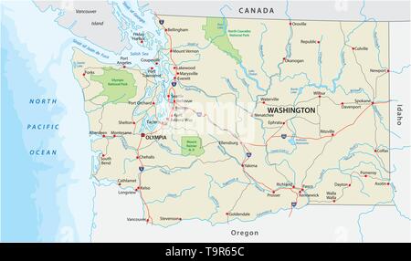 Stato di Washington road e il parco nazionale di mappa vettoriale Illustrazione Vettoriale