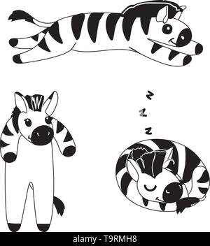 Linea del vettore animale cartoon clip art funny zebre Illustrazione Vettoriale