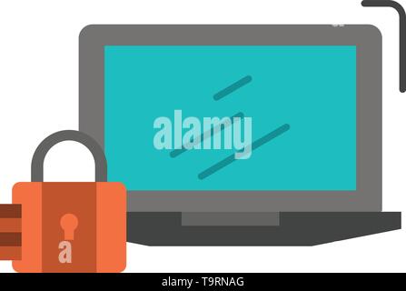 Computer, lucchetto, sicurezza, bloccare, Login schermo piatto a colori icona. Icona vettore modello di pagina di intestazione Illustrazione Vettoriale