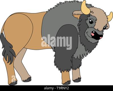 Scandi vettore animale cartoon clip art bison, Buffalo Illustrazione Vettoriale
