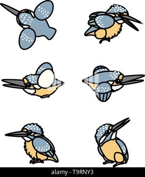 Scandi vettore animale cartoon clip art kingfisher birds set Illustrazione Vettoriale