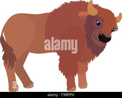 Piatto di vettore animale cartoon clip art bison, Buffalo Illustrazione Vettoriale