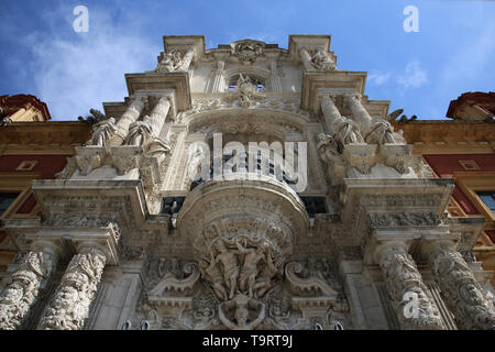 Spagna. Andalusia. Siviglia. Palazzo di San Telmo. Facciata principale con ingresso Churrigueresque, 1754 da Figueroa famiglia. Dettaglio. Foto Stock