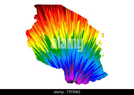 Tanzania - mappa è progettato rainbow abstract pattern colorati, Repubblica Unita di Tanzania mappa fatta di esplosione di colori, Illustrazione Vettoriale