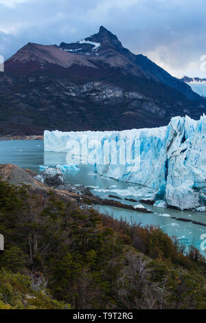 Il frastagliato fronte del ghiacciaio Perito Moreno e Lago Argentino nel parco nazionale Los Glaciares vicino a El Calafate, in Argentina. Un sito Patrimonio Mondiale dell'UNESCO Foto Stock