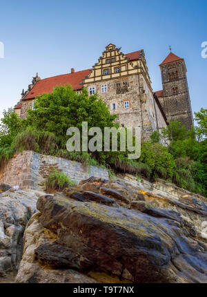 Castle Mountain con matita chiesa San Servatius, patrimonio mondiale dell UNESCO, Quedlinburg, Sassonia-Anhalt, Germania, Europa, Burgberg mit Stiftskirche San Foto Stock