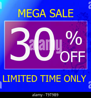 Aggiungere il 30% di sconto promozione vendita banner. Incredibile offerta di promozione per cento colorato in blu e color porpora. Notevole per i vostri annunci di vendita. Banner Foto Stock