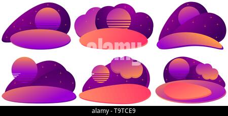 Gradiente di fluido design set di banner. In estate il paesaggio al tramonto in stile del design del materiale. Illustrazione Vettoriale Illustrazione Vettoriale