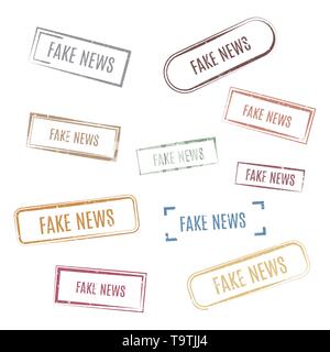 Serie di francobolli rettangolare fake news, illustrazione vettoriale. Illustrazione Vettoriale