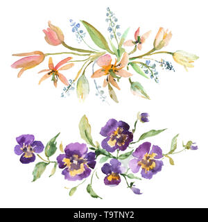 Bouquet floreale di fiori di botanica. Acquerello illustrazione dello sfondo impostato. Isolato mazzi illustrazione elemento. Foto Stock