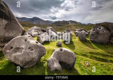 Grandi massi di pietra calcarea di Castle Hill, regione di Canterbury, Isola del Sud, Nuova Zelanda Foto Stock