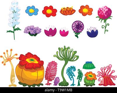 Vettore piante cartoon natura clip art. fiori impostato Illustrazione Vettoriale
