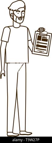 Uomo con curriculum vitae in sfondo bianco Illustrazione Vettoriale