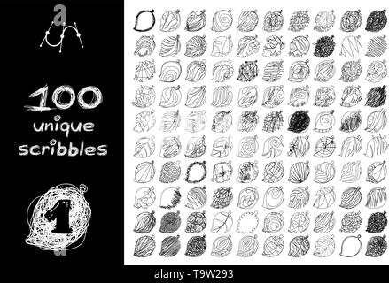 Vector nero 100 gli scarabocchi oggetti impostati isolato su bianco Illustrazione Vettoriale