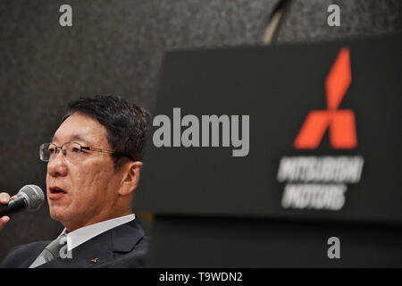 Mitsubishi Motors nuovo amministratore delegato di Takao Kato parla durante una conferenza stampa tenutasi a Tokio, Giappone, 20 maggio 2019. Credito: AFLO/Alamy Live News Foto Stock