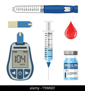 Set di icone per diabete e insulina Illustrazione Vettoriale
