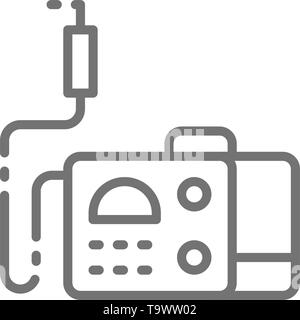 Macchina di saldatura con torcia a scintilla, utensile saldatore icona linea. Illustrazione Vettoriale