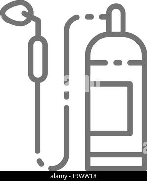 Gas industriali bruciatore, cannello, il dispositivo per la saldatura a gas funziona icona linea. Illustrazione Vettoriale