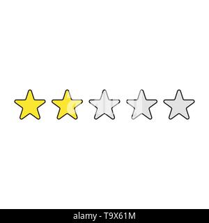Icona vettore concetto di due stelle di colore giallo. Contorni neri e colorati. Illustrazione Vettoriale
