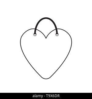 Icona vettore concetto di heart-shaped shopping bag. Contorni neri. Illustrazione Vettoriale