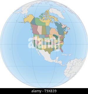 Mappa del Nord America con Stati Uniti e Canada Illustrazione Vettoriale