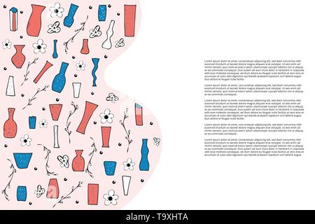 Modello di pagina di intestazione con vasi in stile scarabocchio. Illustrazione Vettoriale. Illustrazione Vettoriale