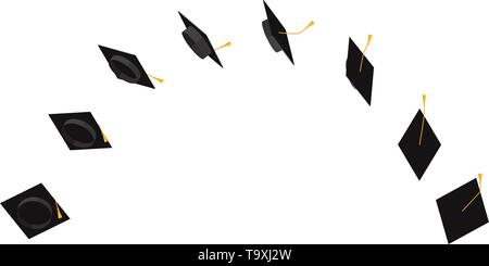 La traiettoria di volo di un cappuccio dello studente con un fiocco in angoli diversi per animare il volo. Vettore illustrazione piana. Illustrazione Vettoriale