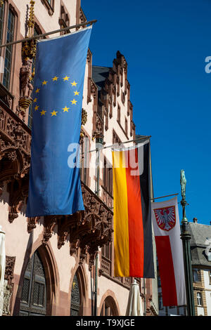 Il Ršmer, Municipio di Frankfurt am Main, punto di riferimento della città, frontone a gradini faade Foto Stock