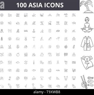 Asia le icone della linea, segni, set di vettore, illustrazione di contorno concept Illustrazione Vettoriale