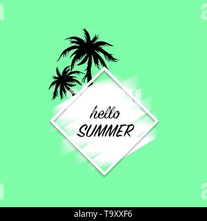 Ciao estate banner moderno sfondo verde con vernice bianca corsa nero e palme, vettore illustrazione, file eps Illustrazione Vettoriale