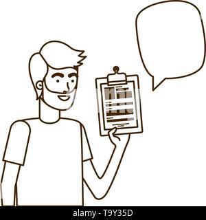Uomo con curriculum vitae in sfondo bianco Illustrazione Vettoriale